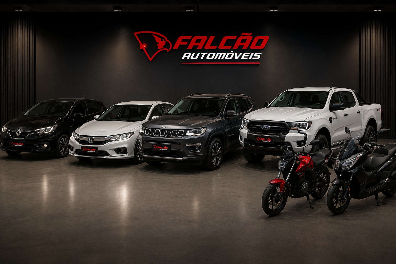 Estoque de carros e motos da Falcão Automóveis